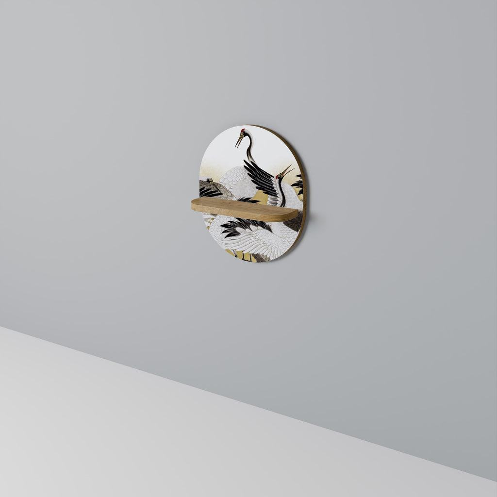 JAPANESE FLOCK OF CRANES Decorative Art Shelf