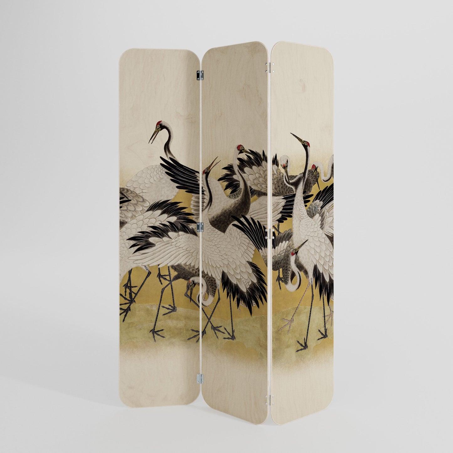 JAPANESE FLOCK OF CRANES 3-Panel Plywood Room Divider