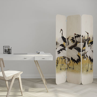 JAPANESE FLOCK OF CRANES 3-Panel Plywood Room Divider