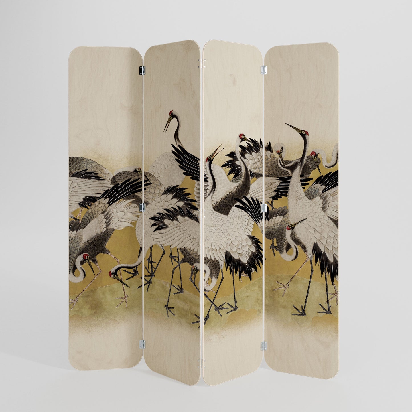 JAPANESE FLOCK OF CRANES 4-Panel Plywood Room Divider