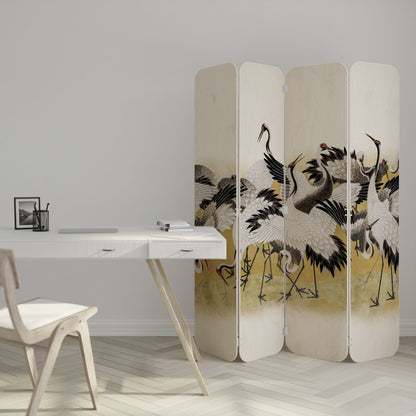 JAPANESE FLOCK OF CRANES 4-Panel Plywood Room Divider