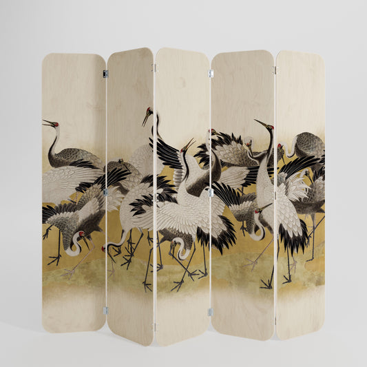 JAPANESE FLOCK OF CRANES 5-Panel Plywood Room Divider