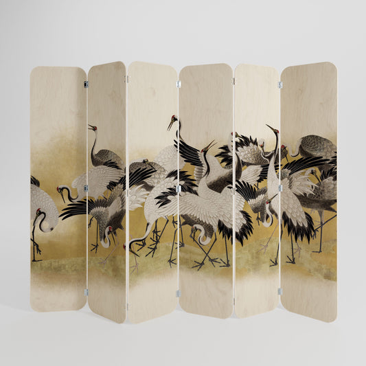 JAPANESE FLOCK OF CRANES 6-Panel Plywood Room Divider