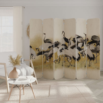 JAPANESE FLOCK OF CRANES 6-Panel Plywood Room Divider