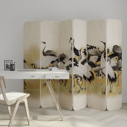 JAPANESE FLOCK OF CRANES 6-Panel Plywood Room Divider