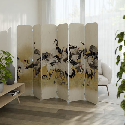 JAPANESE FLOCK OF CRANES 6-Panel Plywood Room Divider