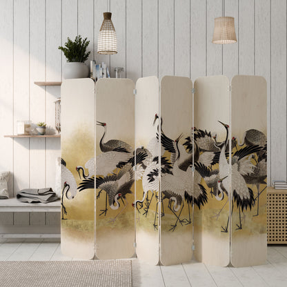 JAPANESE FLOCK OF CRANES 6-Panel Plywood Room Divider