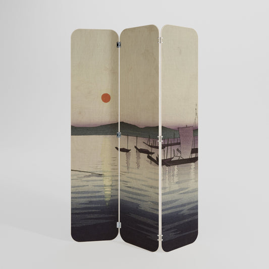 BOATS AND SETTING SUN 3-Panel Plywood Room Divider