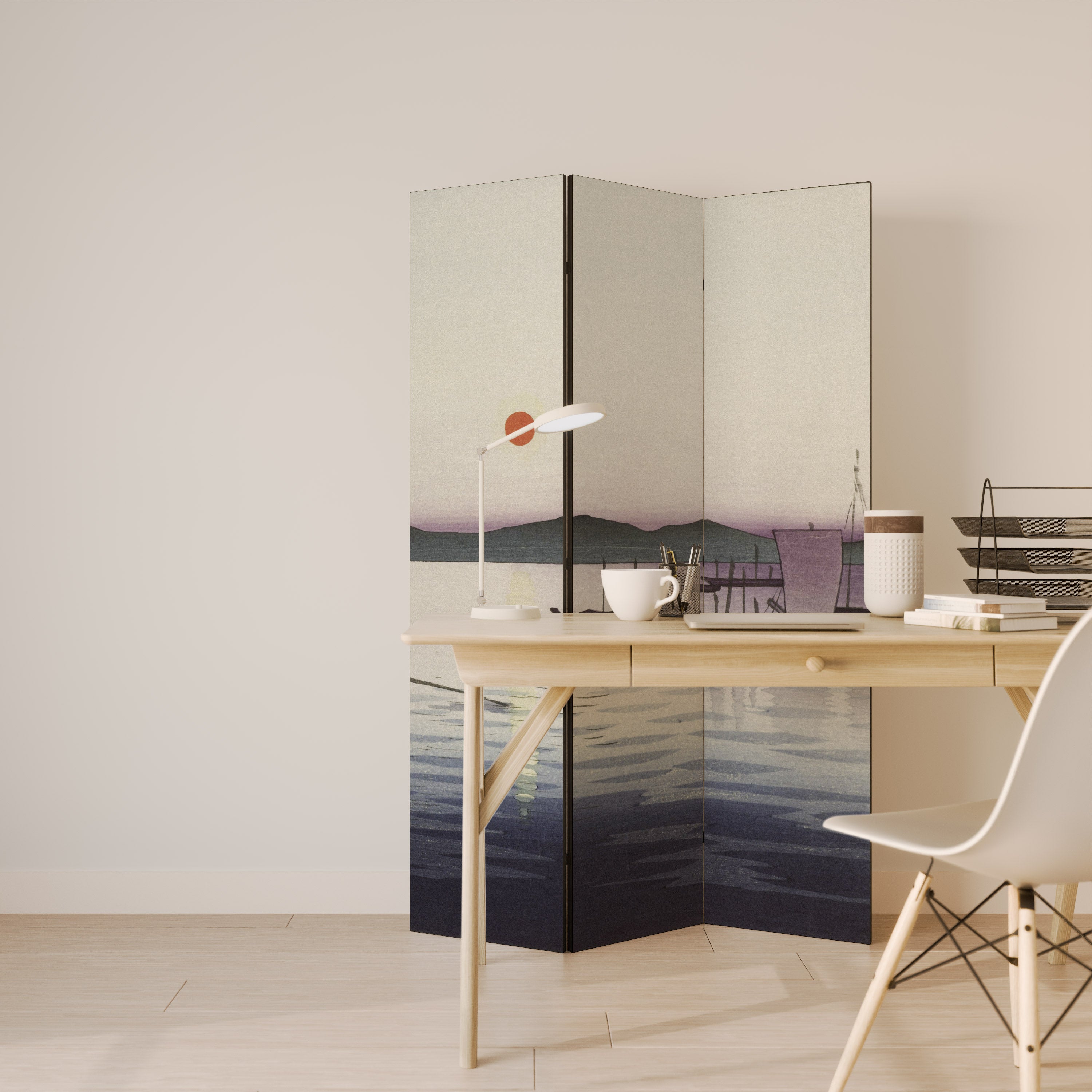 BOATS AND SETTING SUN Biombo de 3 Painéis