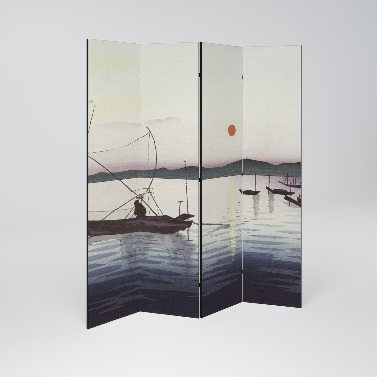 BOATS AND SETTING SUN Biombo de 4 Painéis