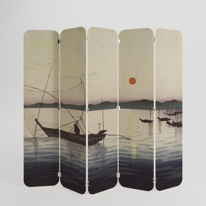 BOATS AND SETTING SUN 5-Panel Plywood Room Divider