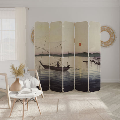 BOATS AND SETTING SUN 5-Panel Plywood Room Divider