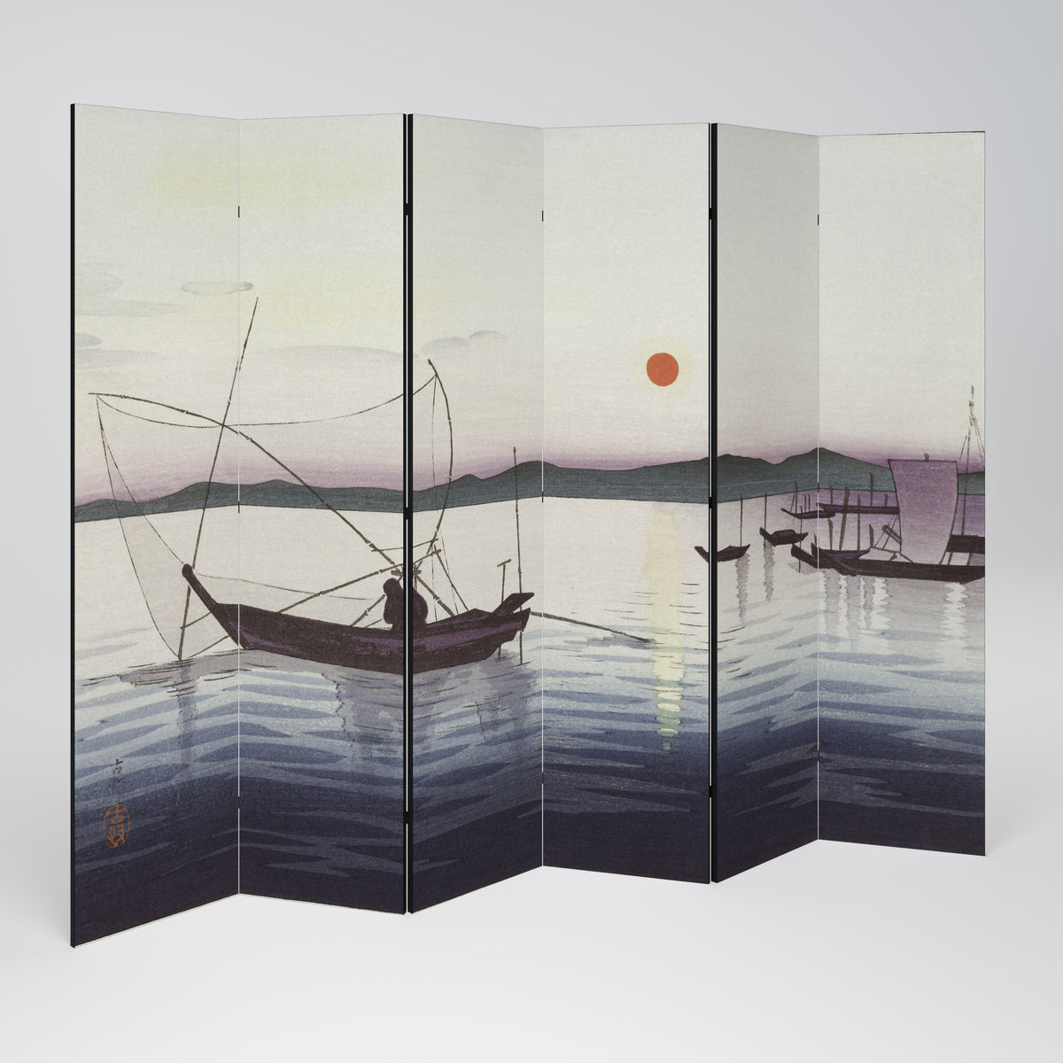 BOATS AND SETTING SUN 6-Panel Room Divider