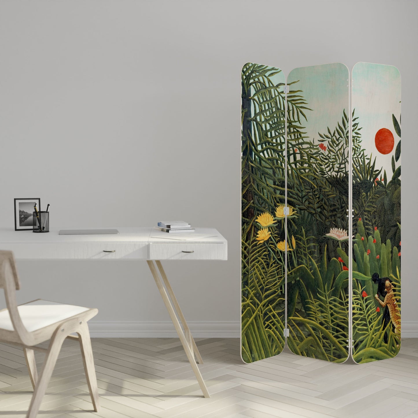 VIRGIN FOREST WITH SUNSET 3-Panel Plywood Room Divider