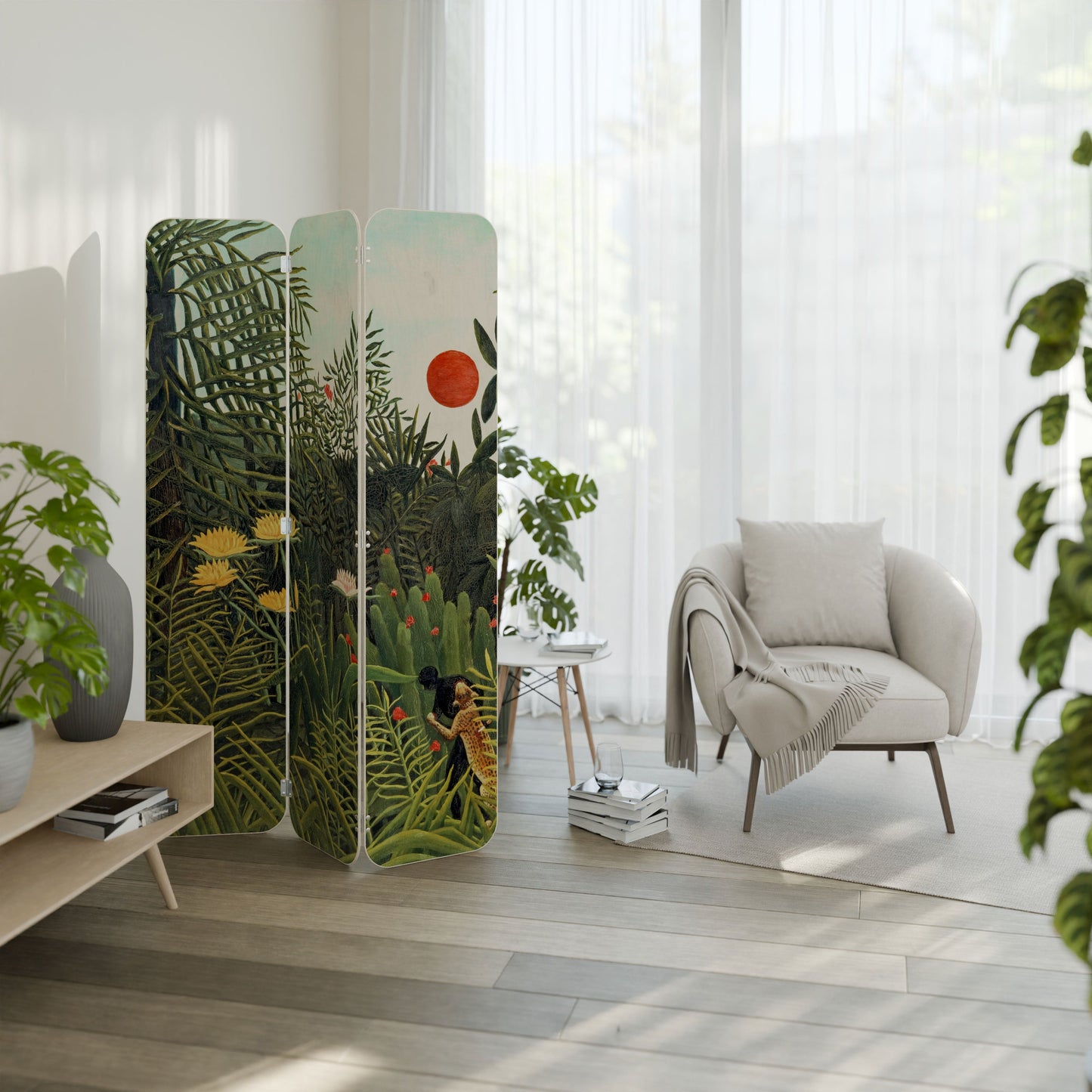 VIRGIN FOREST WITH SUNSET 3-Panel Plywood Room Divider