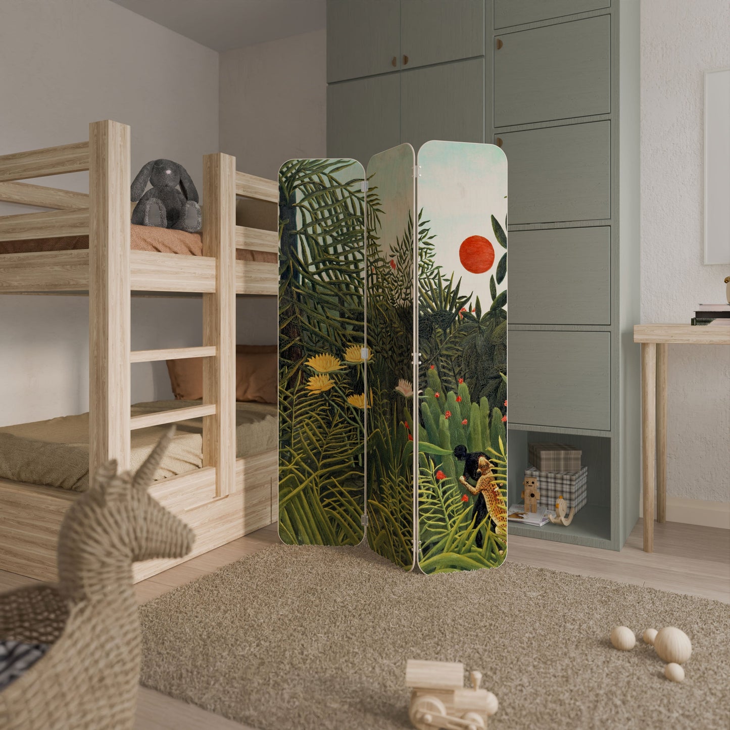 VIRGIN FOREST WITH SUNSET 3-Panel Plywood Room Divider