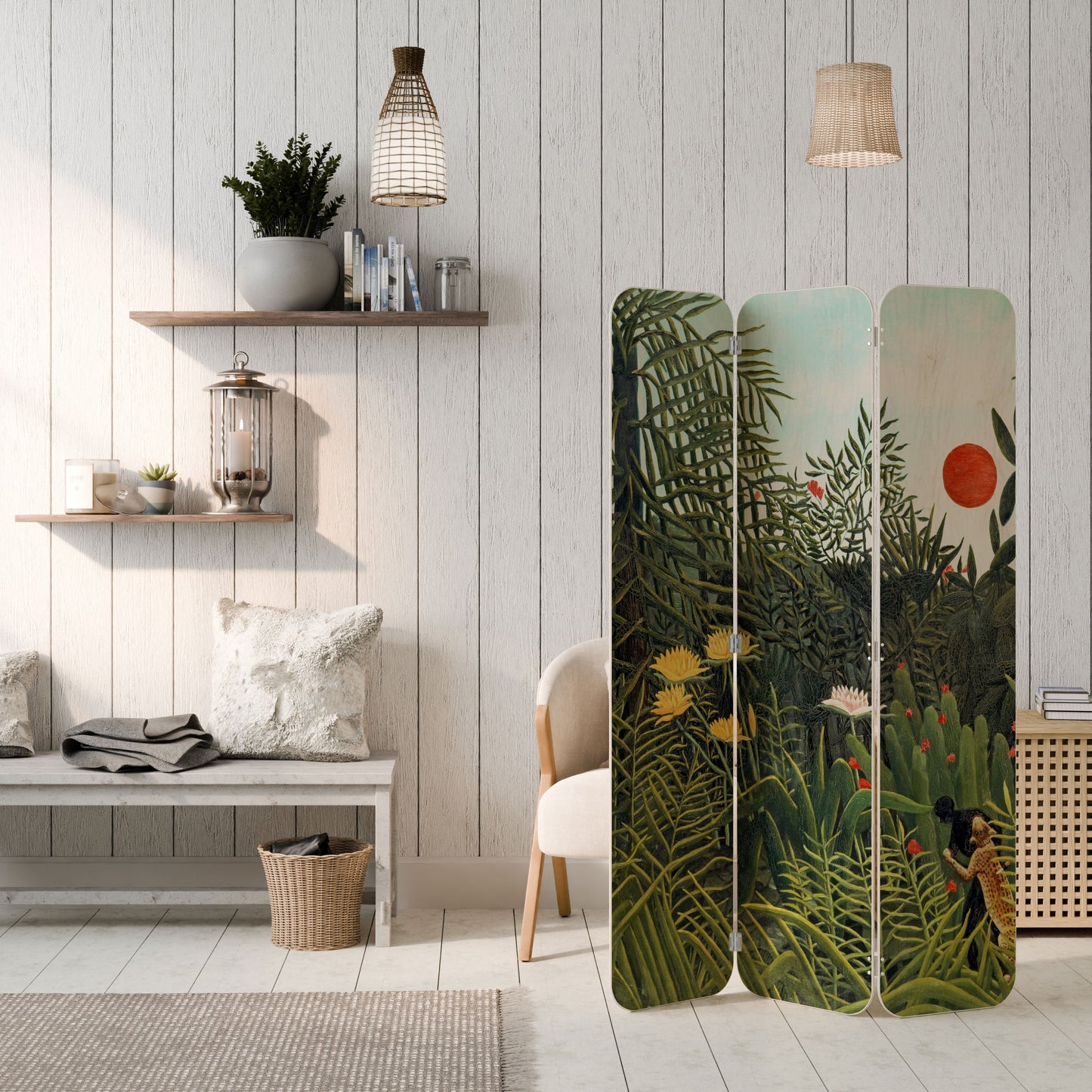 VIRGIN FOREST WITH SUNSET 3-Panel Plywood Room Divider