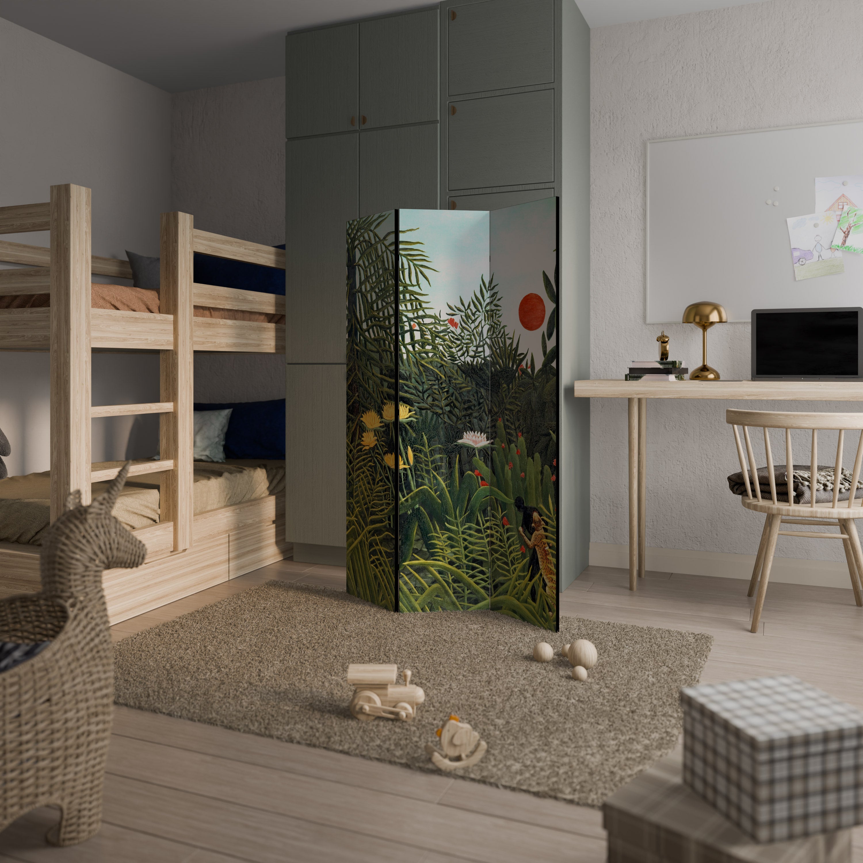 VIRGIN FOREST WITH SUNSET Biombo de 3 Painéis