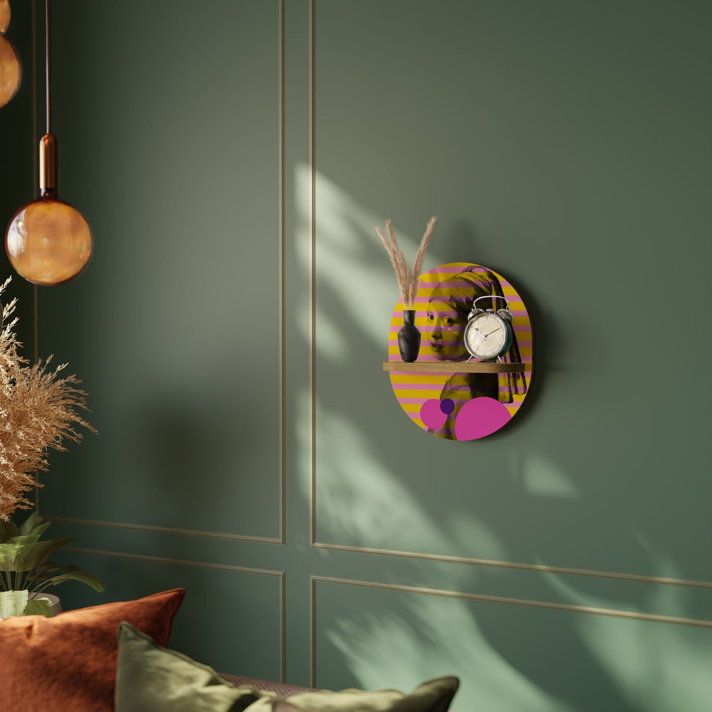 HER WITH A PEARL Oval Art Shelf In Oak Effect