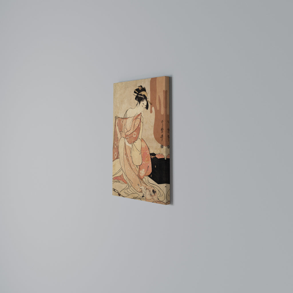 WOMAN, CAT AND EXTRA BROWN Cuadro en lienzo vertical