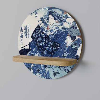 JAPANESE WOMAN Round Art Shelf In Oak Effect