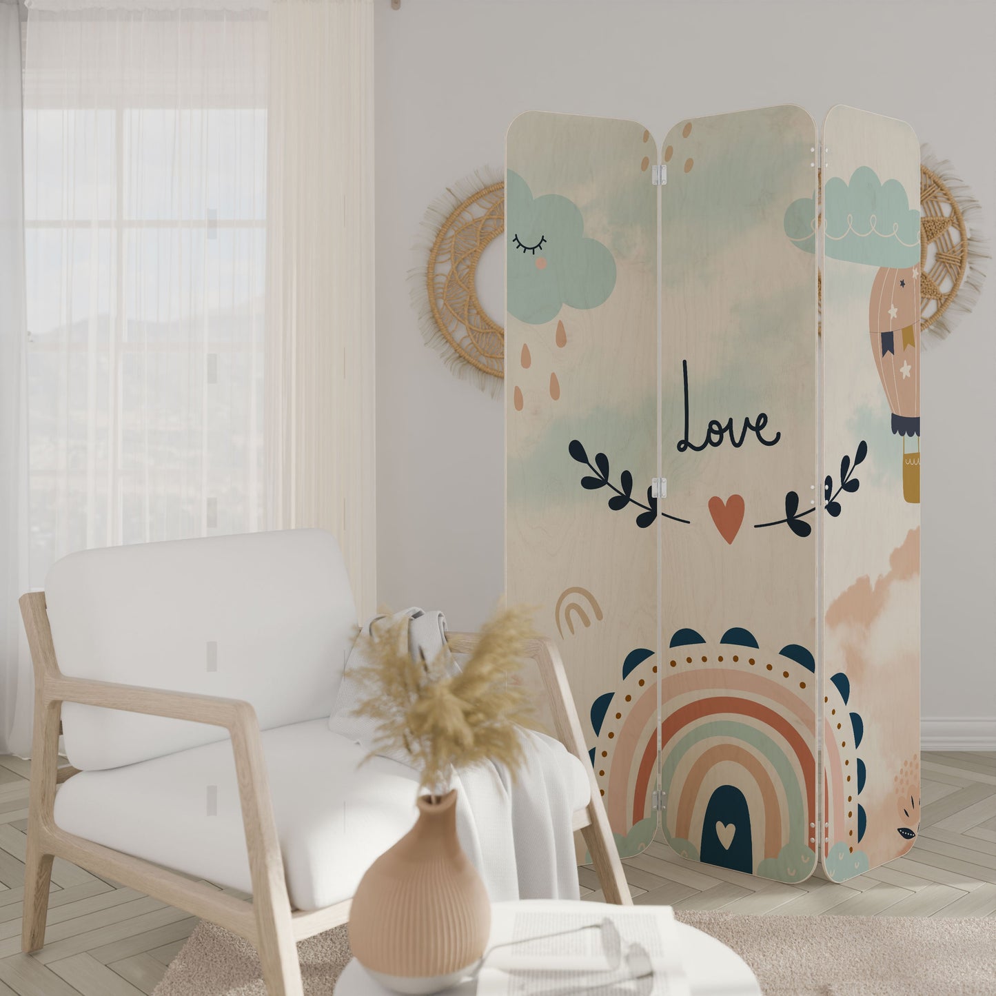 LOVELY DREAMS 3-Panel Plywood Room Divider