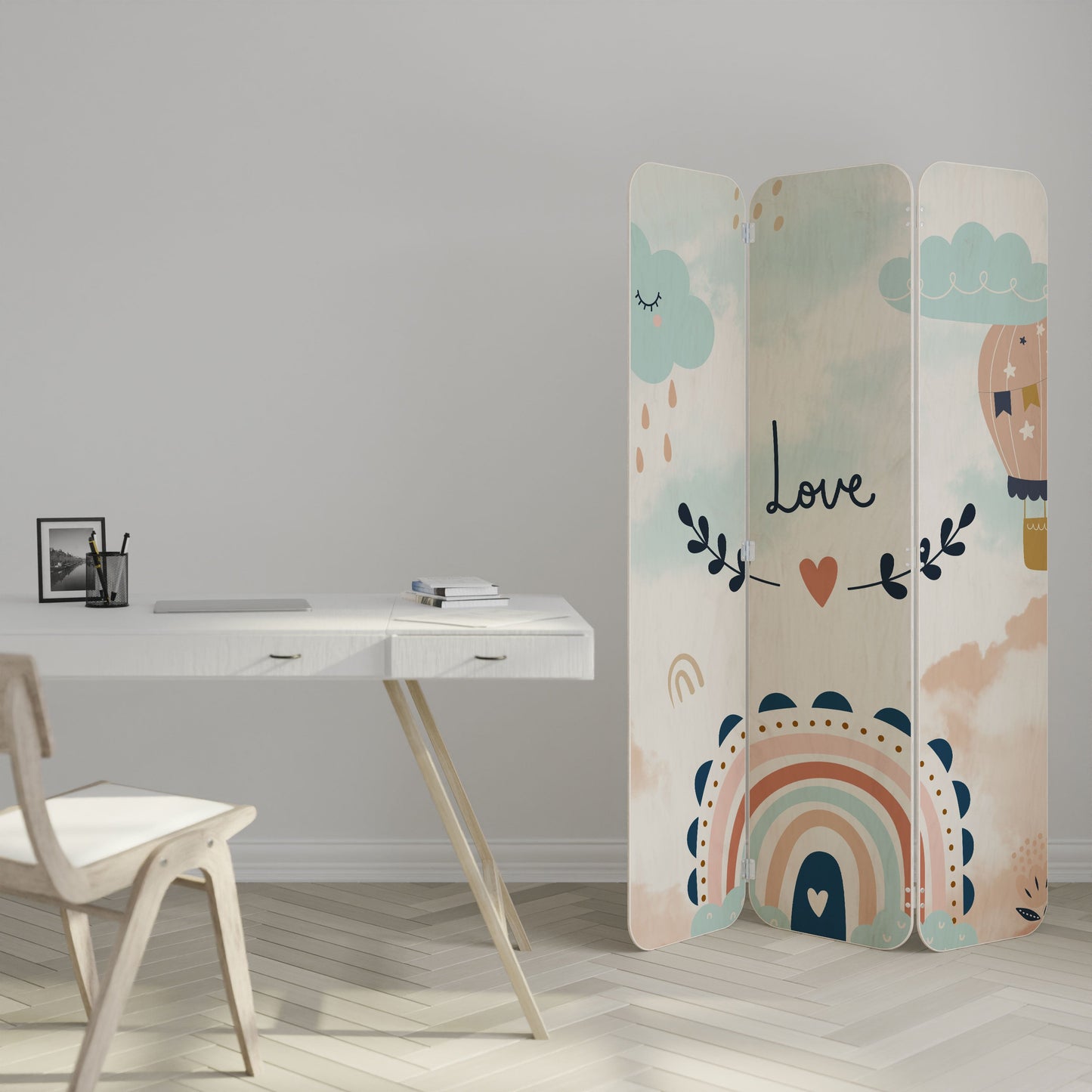 LOVELY DREAMS 3-Panel Plywood Room Divider