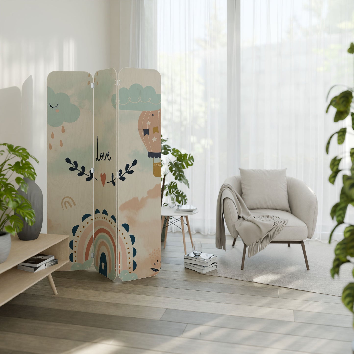 LOVELY DREAMS 3-Panel Plywood Room Divider