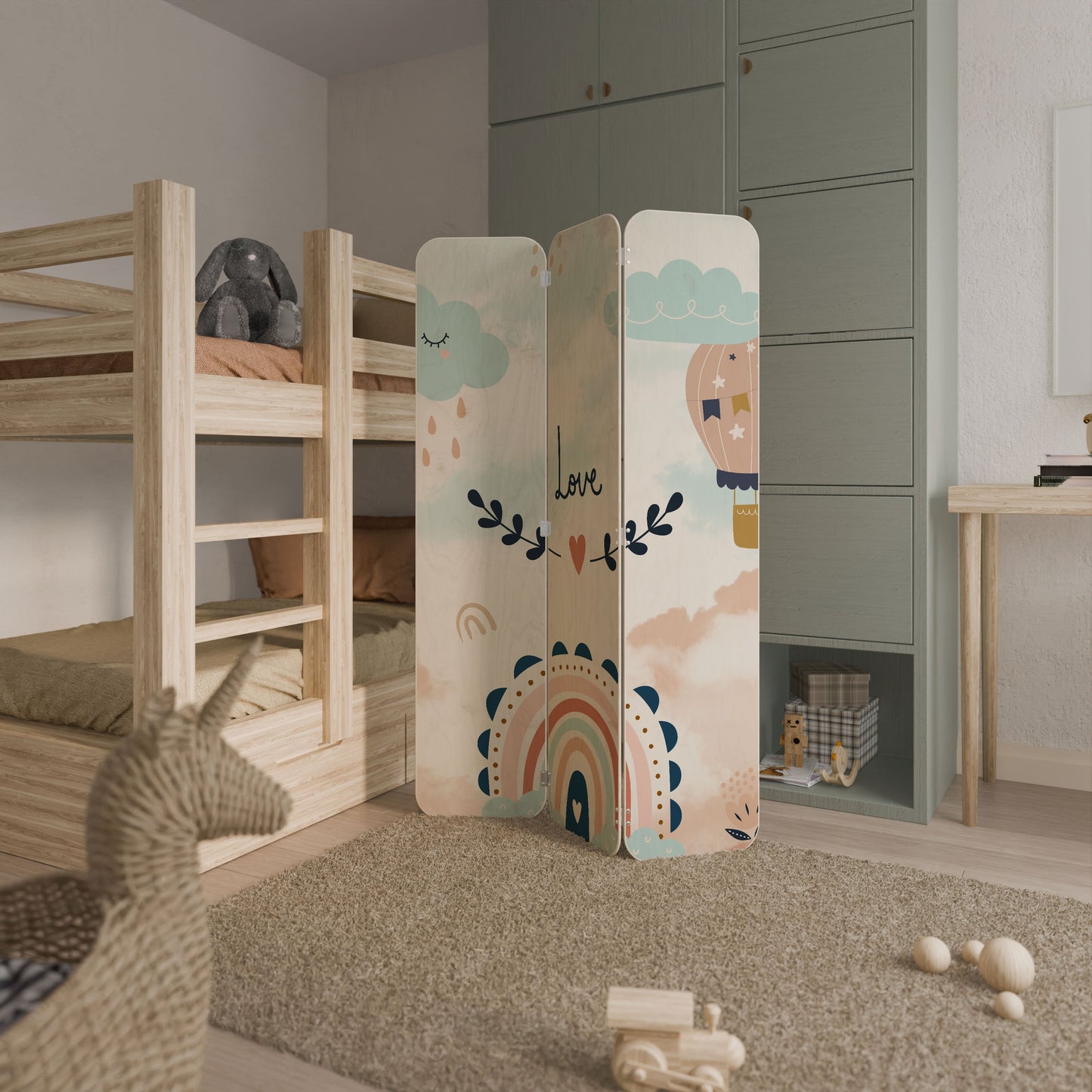 LOVELY DREAMS 3-Panel Plywood Room Divider