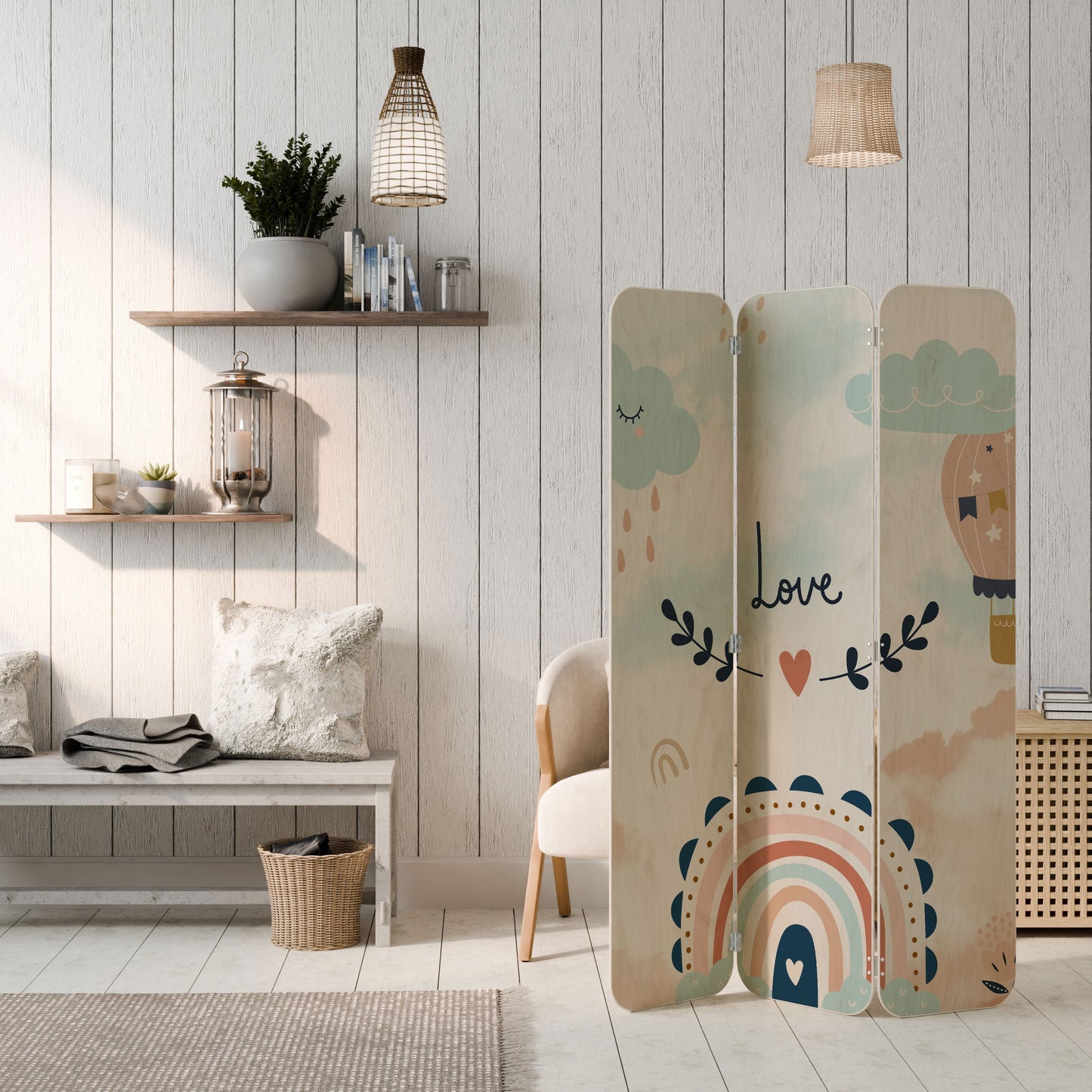 LOVELY DREAMS 3-Panel Plywood Room Divider