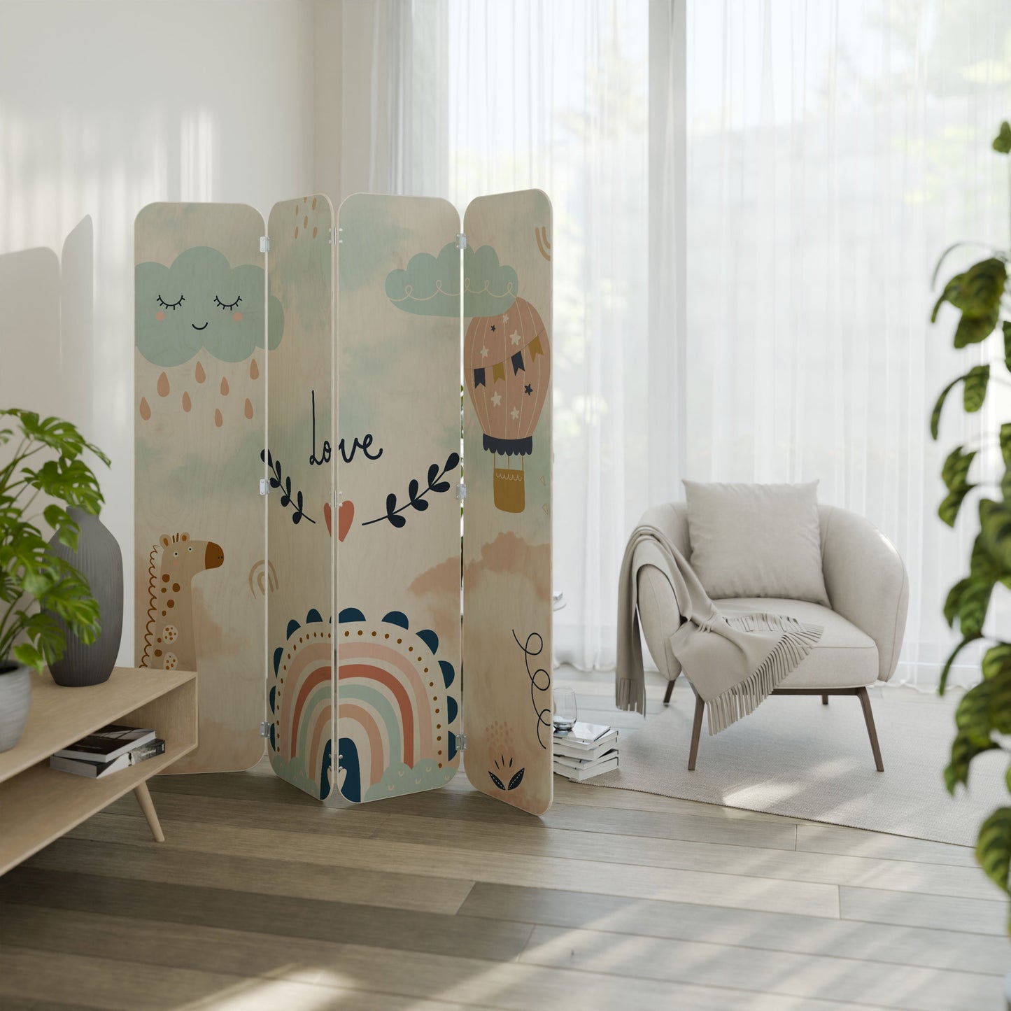 LOVELY DREAMS 4-Panel Plywood Room Divider