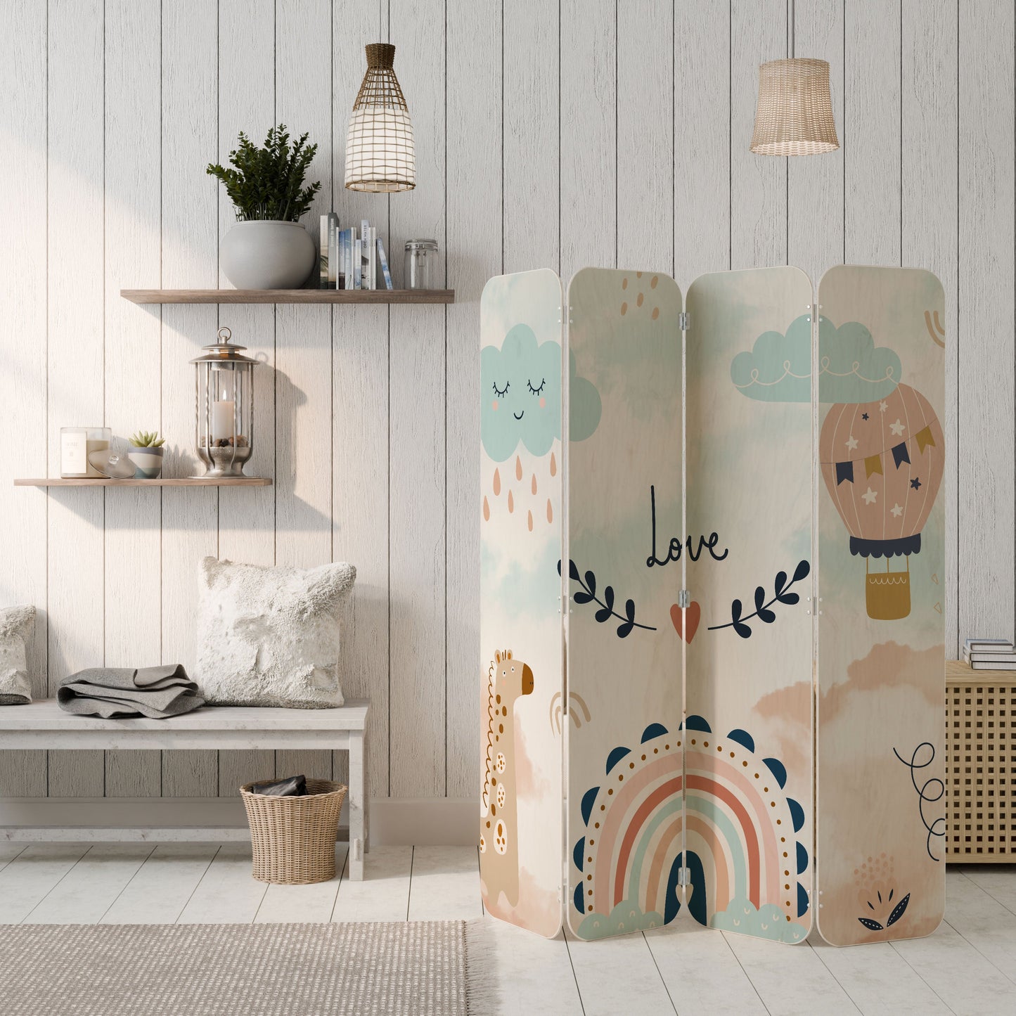 LOVELY DREAMS 4-Panel Plywood Room Divider