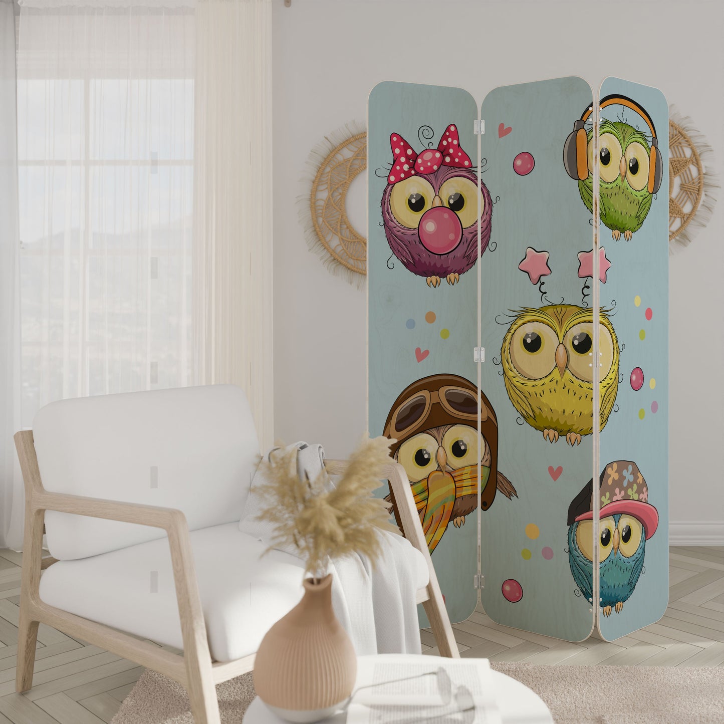 OWLY SQUAD 3-Panel Plywood Room Divider