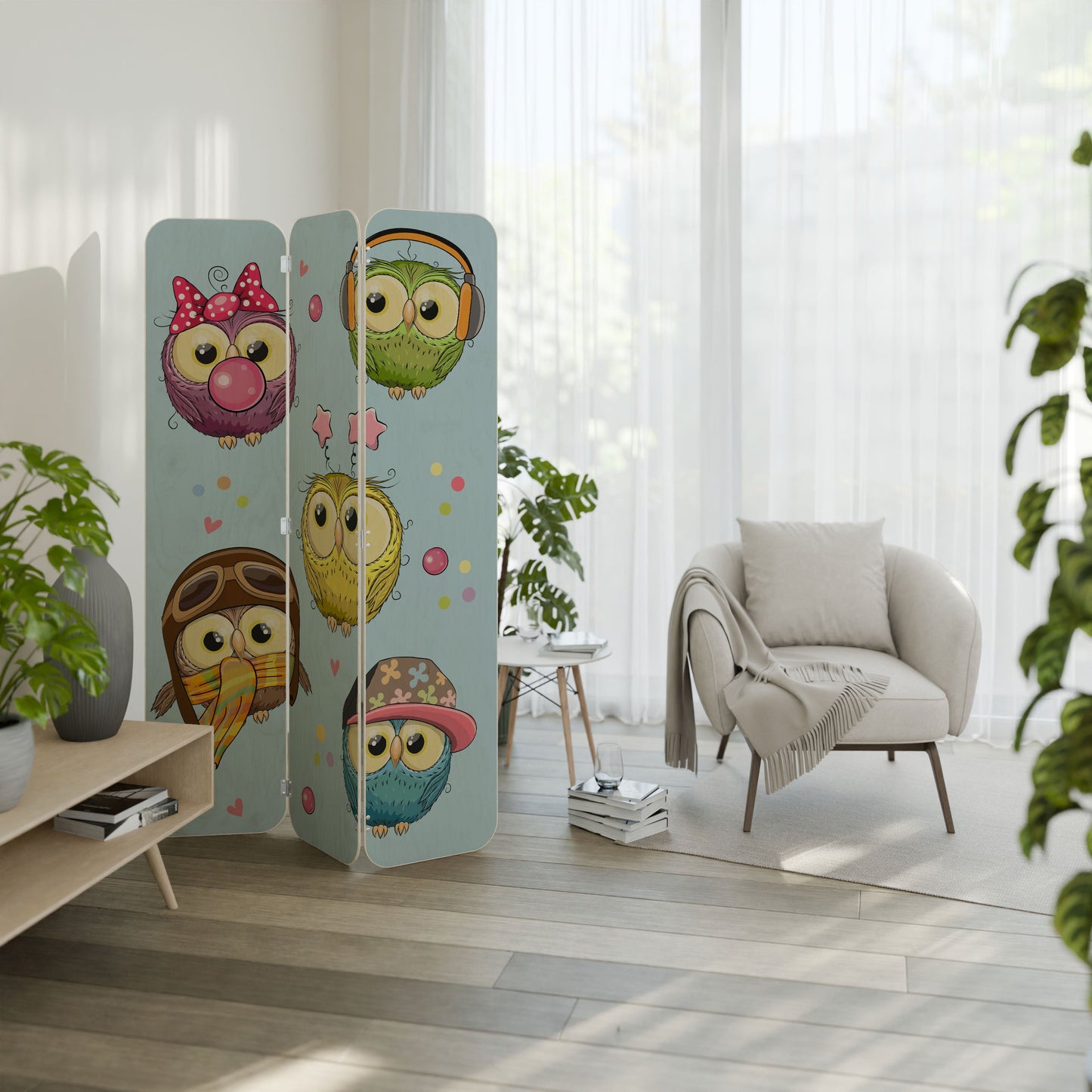 OWLY SQUAD 3-Panel Plywood Room Divider