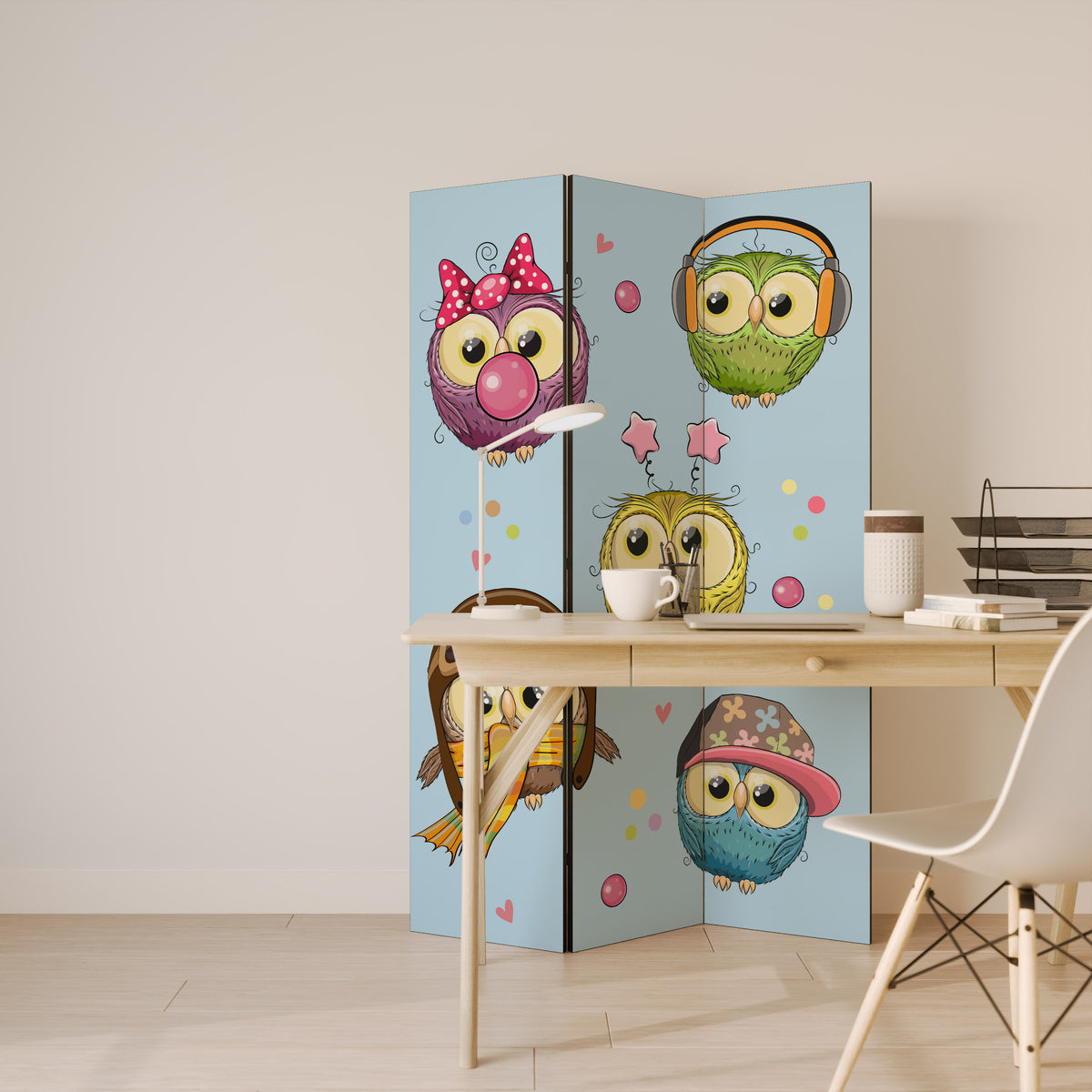 OWLY SQUAD Biombo de 3 Painéis