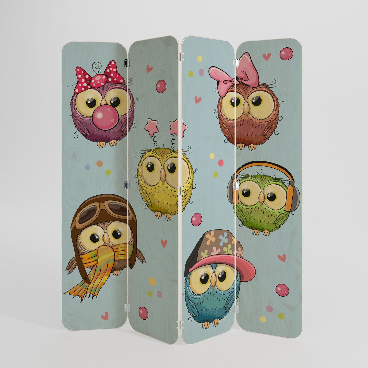 OWLY SQUAD 4-Panel Plywood Room Divider