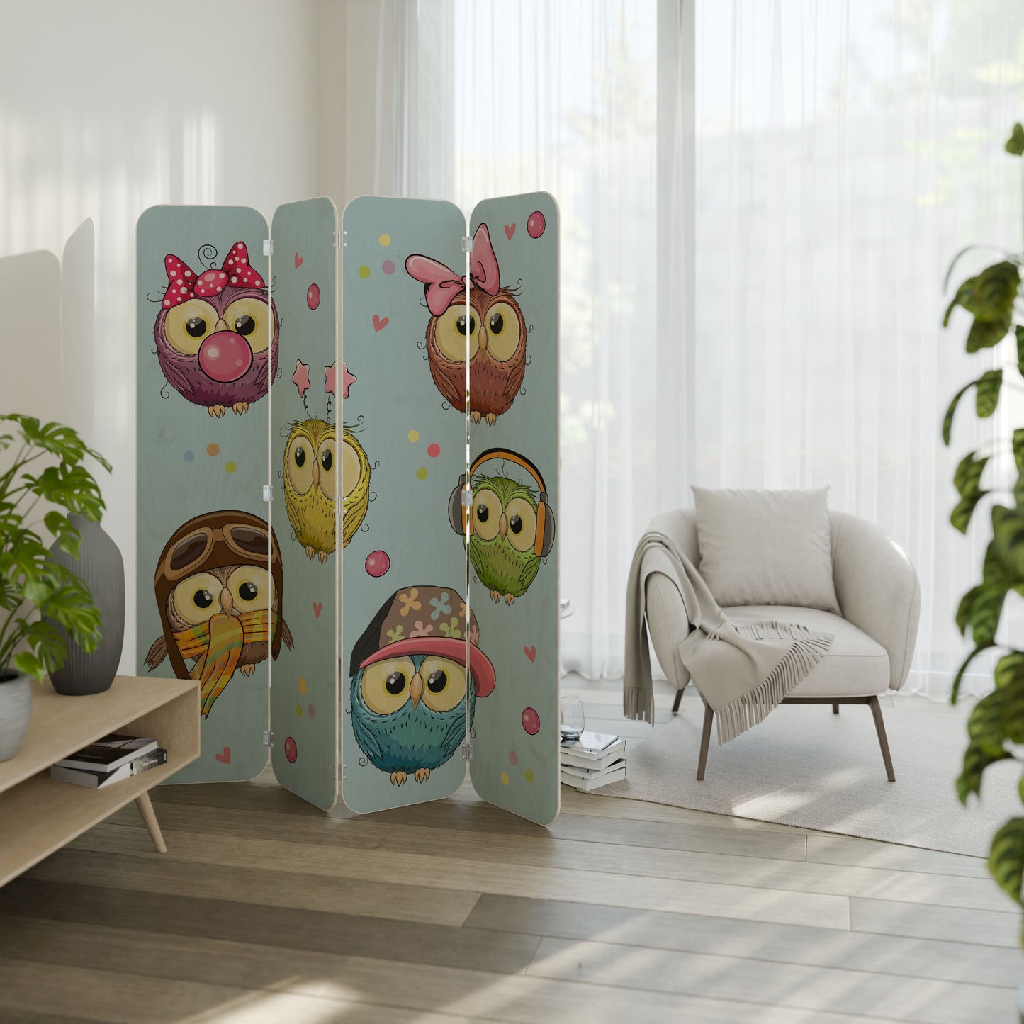 OWLY SQUAD 4-Panel Plywood Room Divider