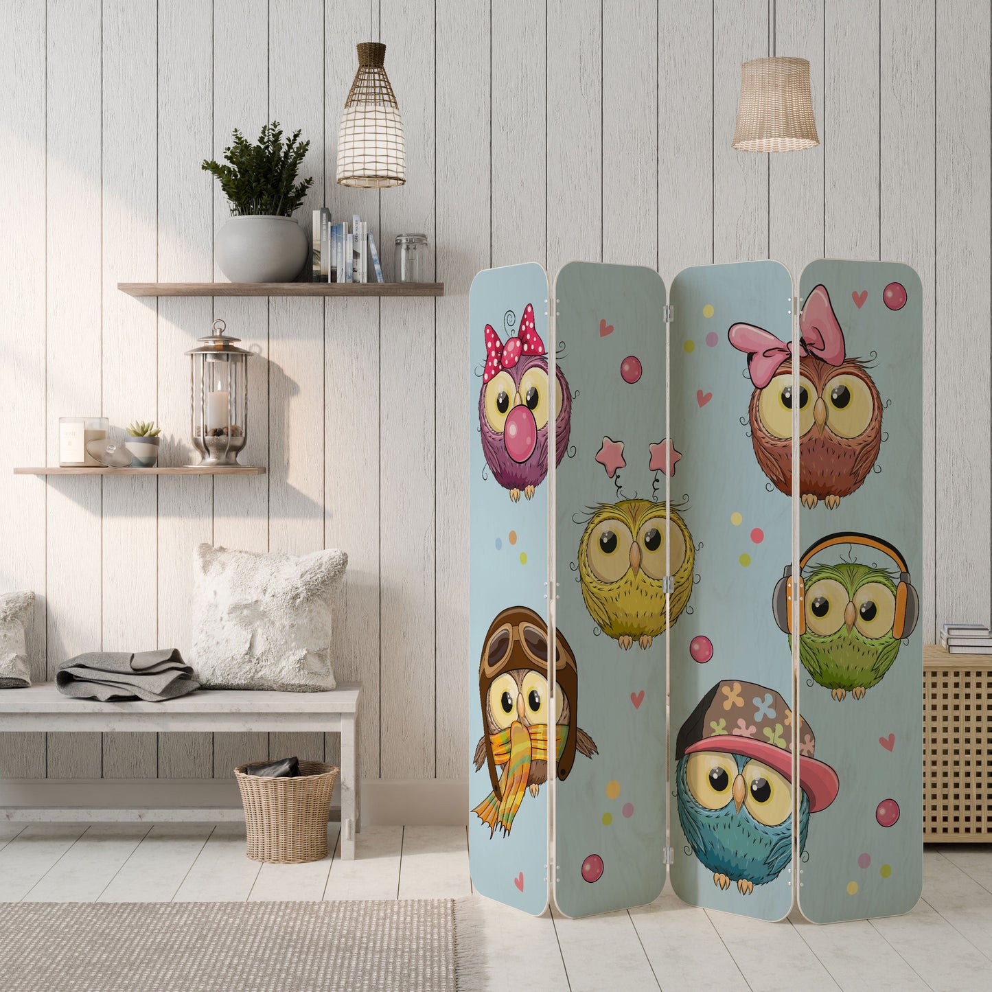 OWLY SQUAD 4-Panel Plywood Room Divider