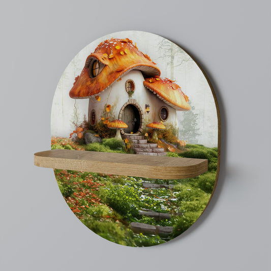 MYSTIC TOADSTOOL Oval Art Shelf In Oak Effect