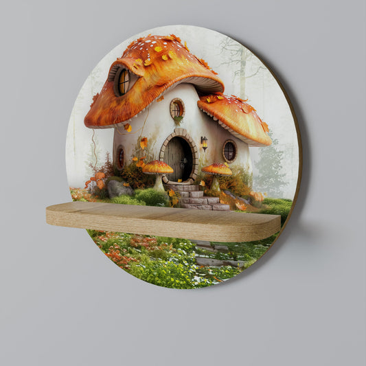 MYSTIC TOADSTOOL Round Art Shelf In Oak Effect