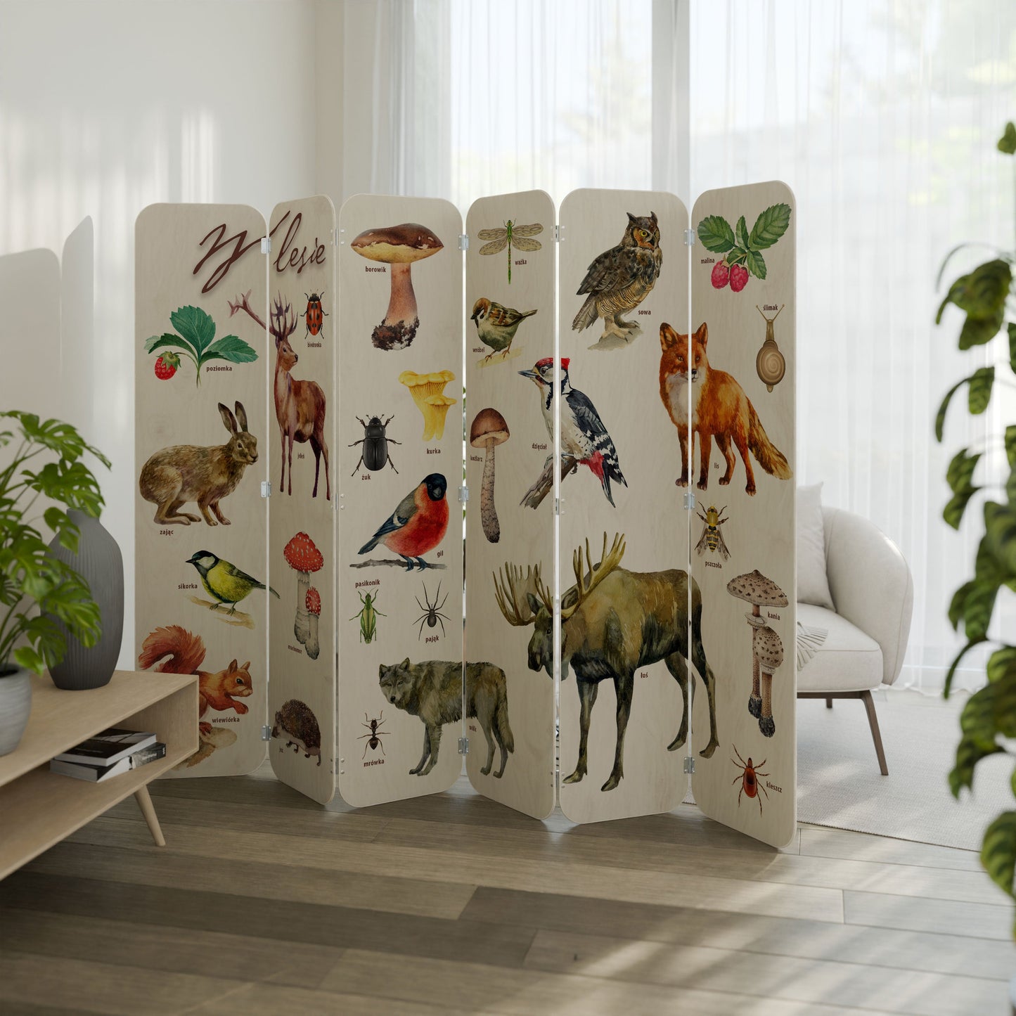 FOREST LESSON 6-Panel Plywood Room Divider