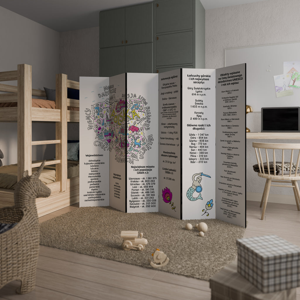 POLAND INFO Biombo de 6 paneles