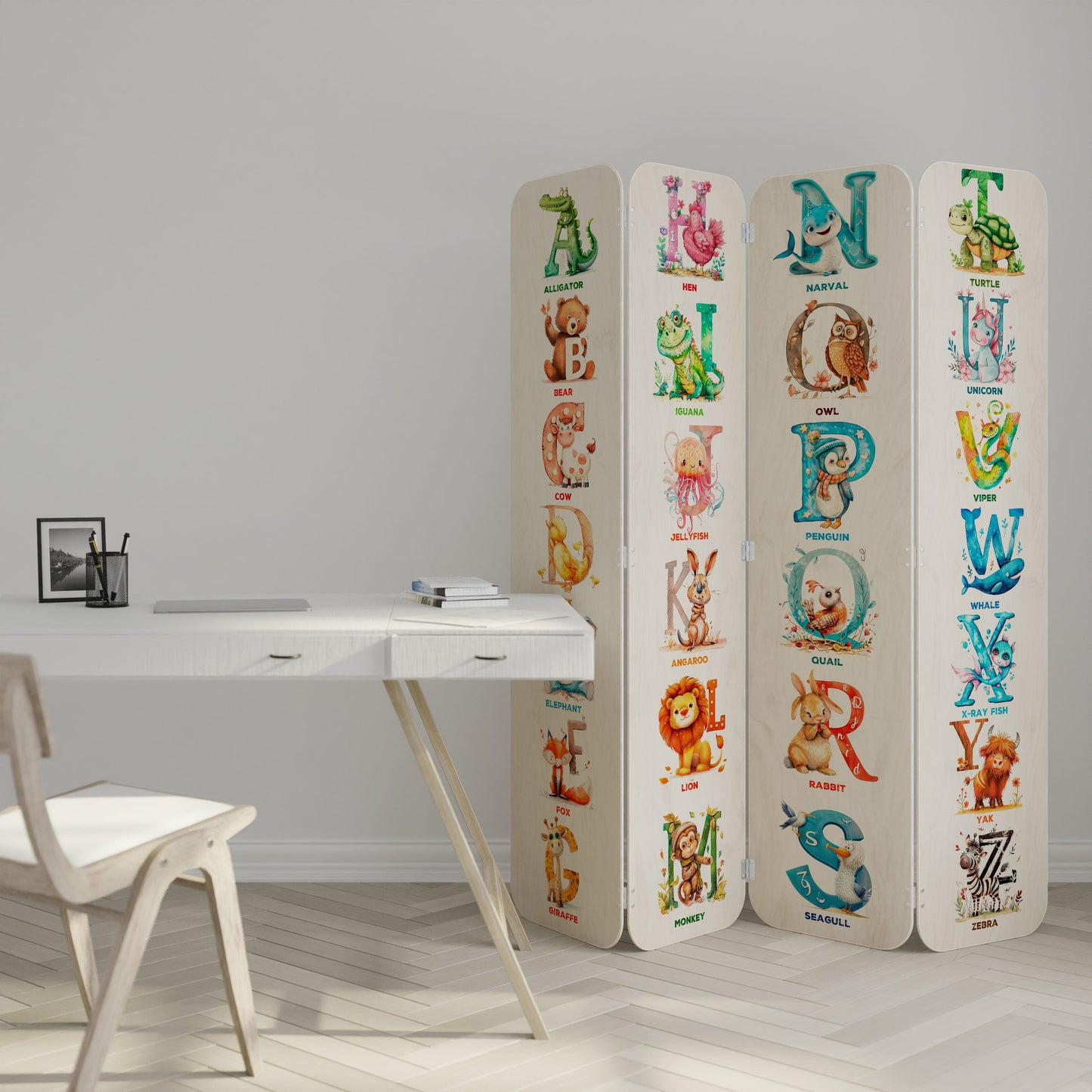 JOYFUL LETTERS 4-Panel Plywood Room Divider