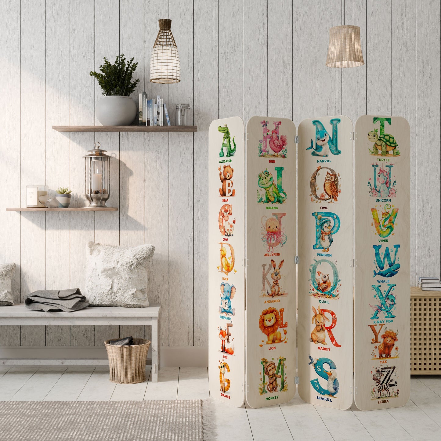 JOYFUL LETTERS 4-Panel Plywood Room Divider