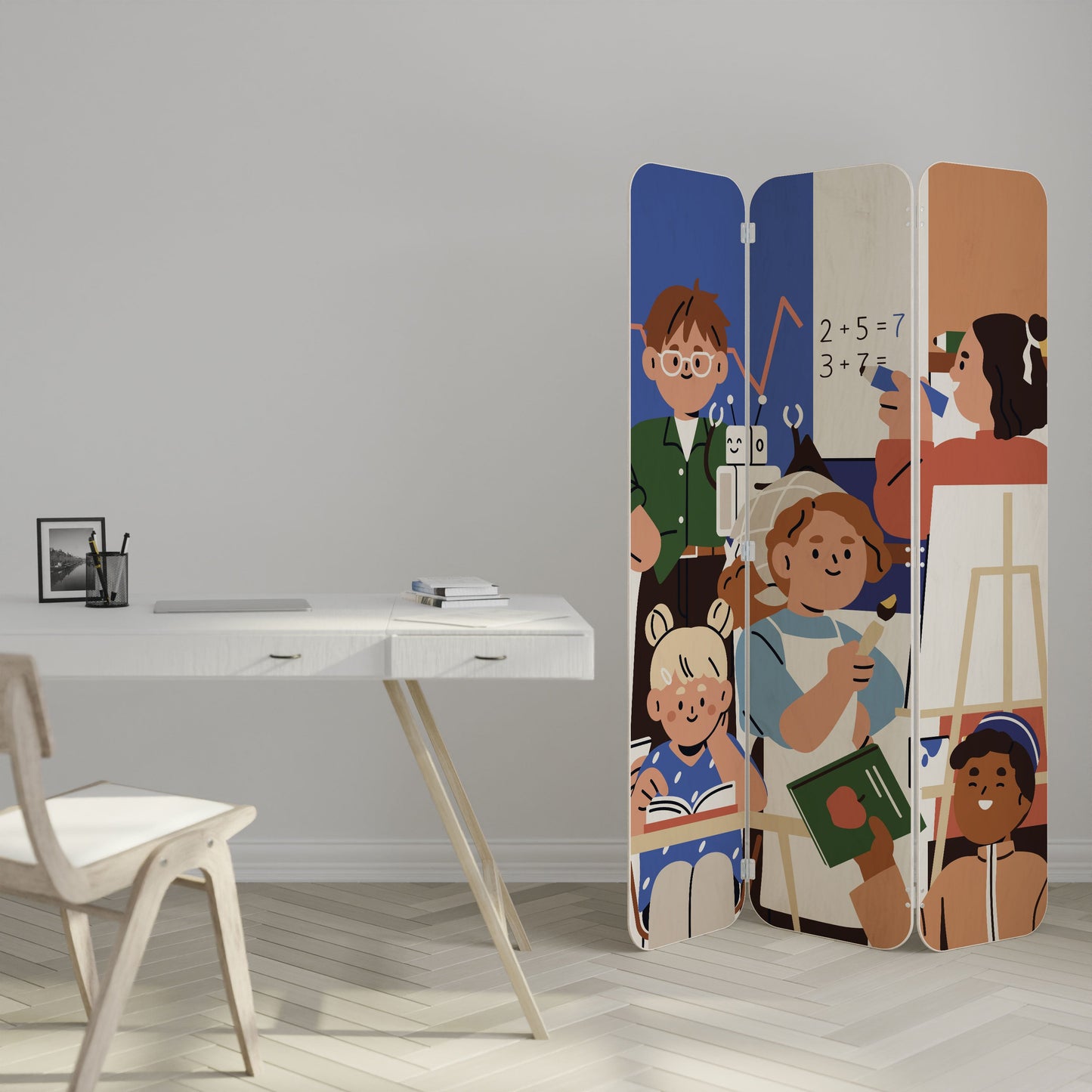 SCHOOL VIBE 3-Panel Plywood Room Divider