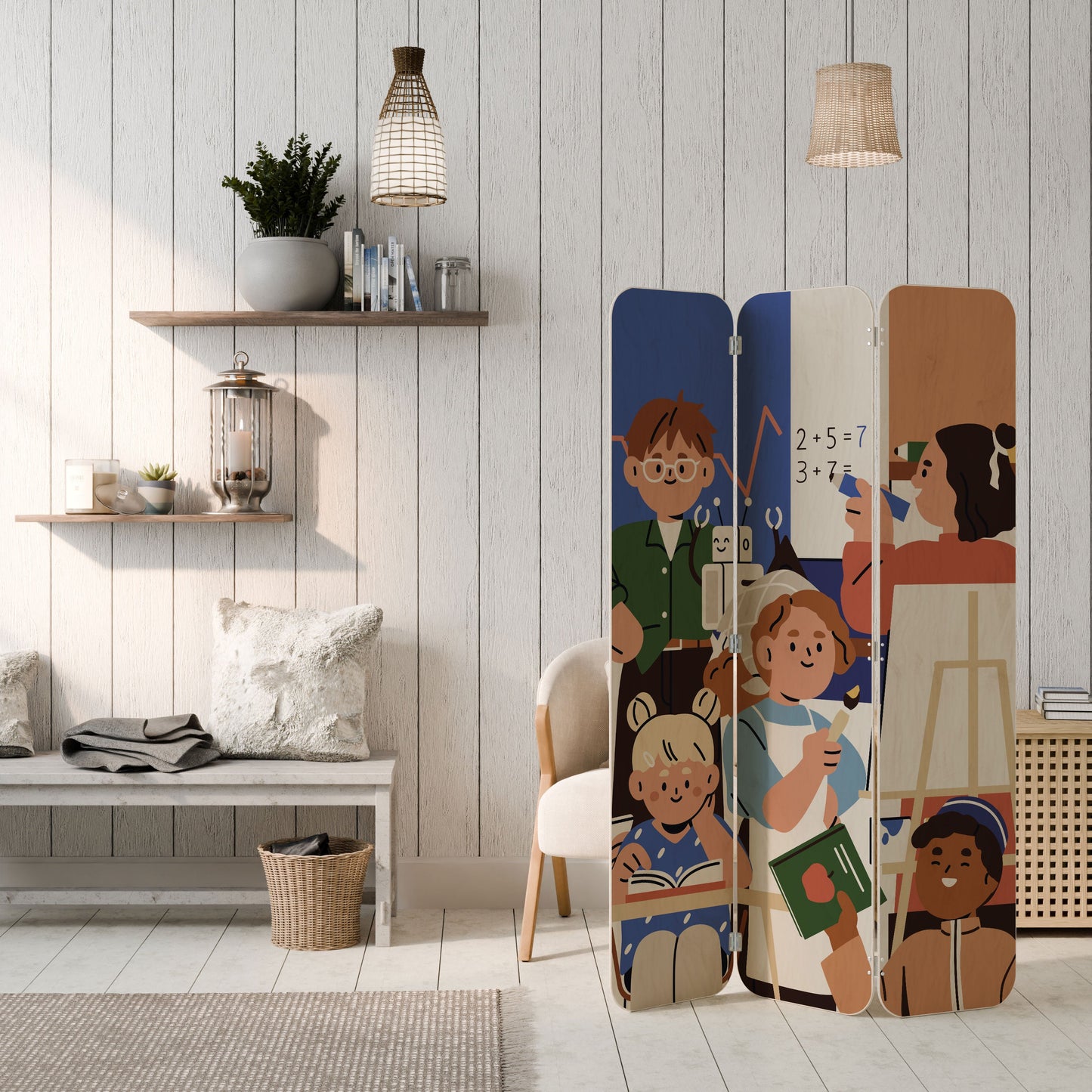 SCHOOL VIBE 3-Panel Plywood Room Divider