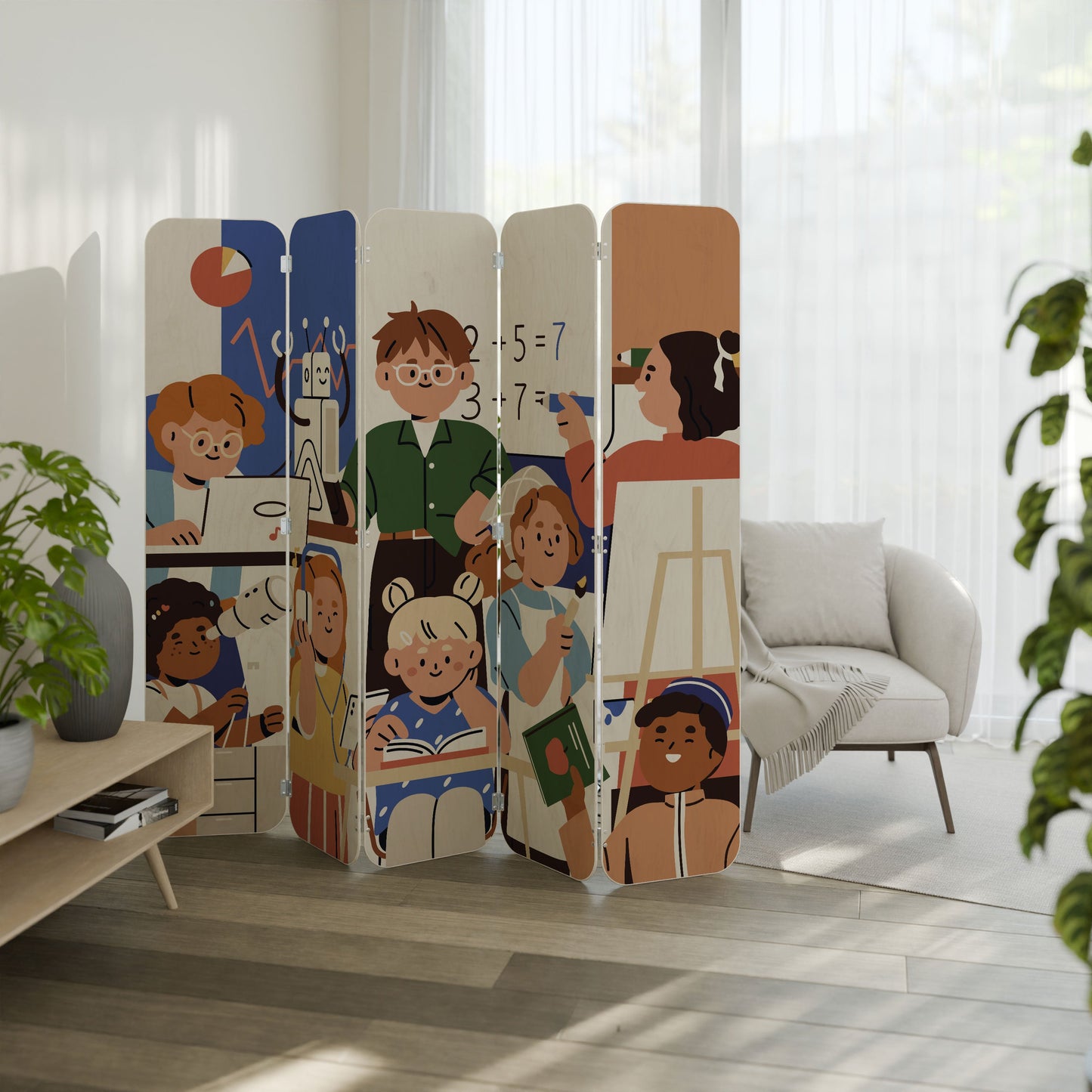 SCHOOL VIBE 5-Panel Plywood Room Divider