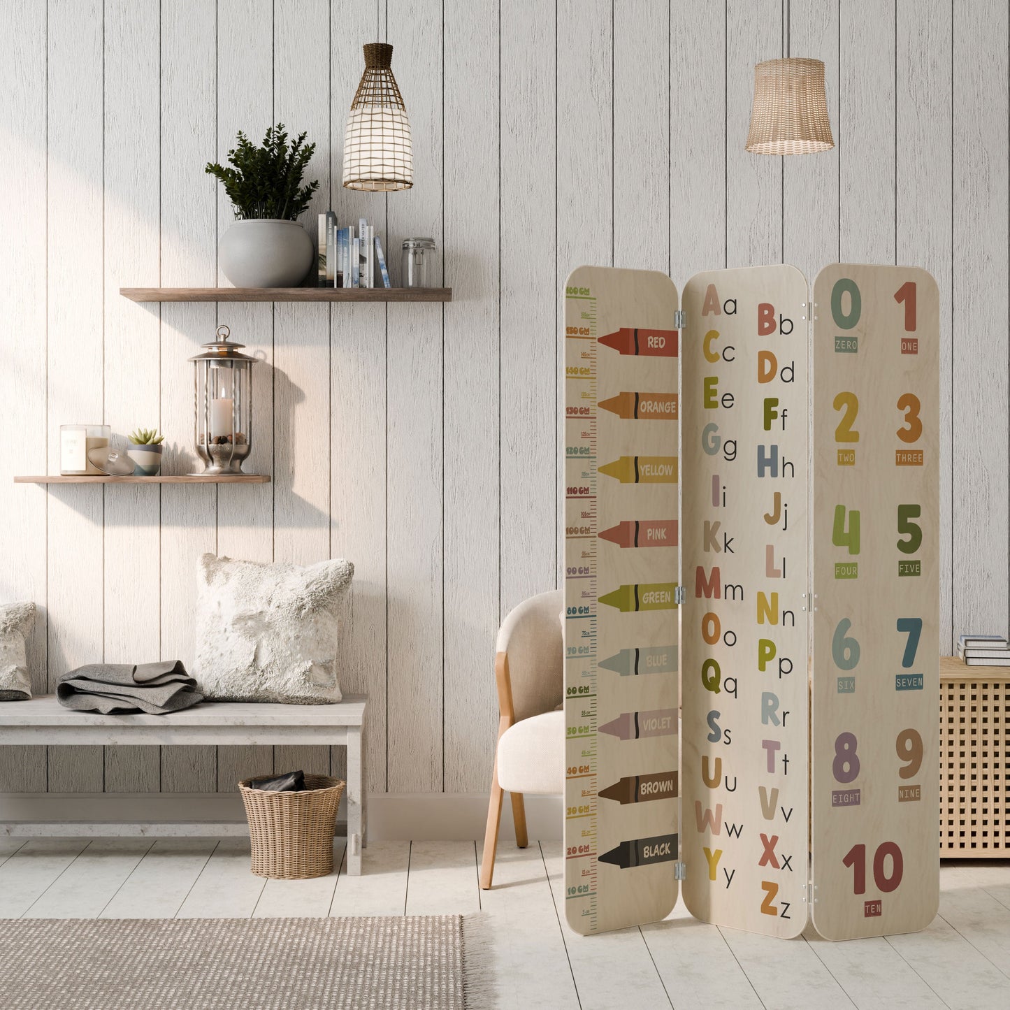 HAPPY LANGUAGE 3-Panel Plywood Room Divider