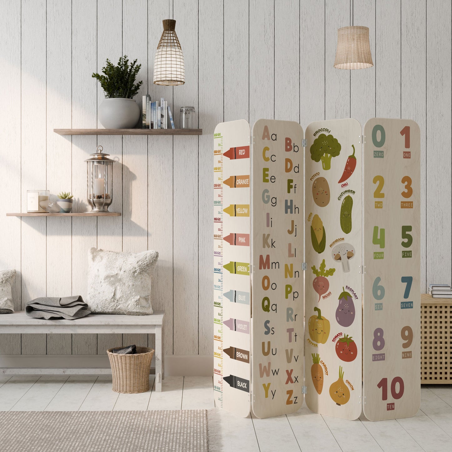 HAPPY LANGUAGE 4-Panel Plywood Room Divider