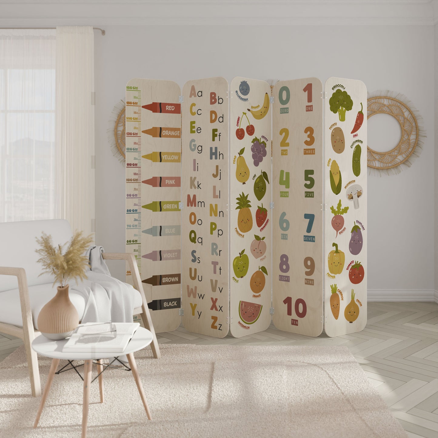 HAPPY LANGUAGE 5-Panel Plywood Room Divider